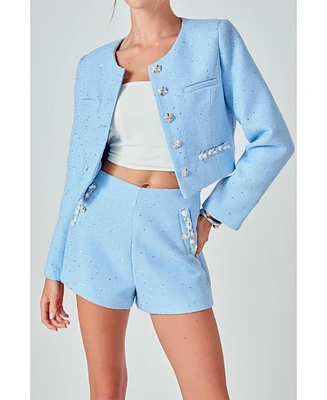 endless rose Women's Chain Embellished Tweed Jacket