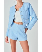 endless rose Women's Chain Embellished Tweed Jacket
