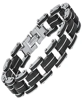 Steeltime Men's Stainless Steel and Black Rubber Bicycle Chain Bracelet
