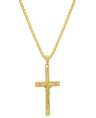 Steeltime Men's 14K Gold Plated Crucifix Pendant Necklace