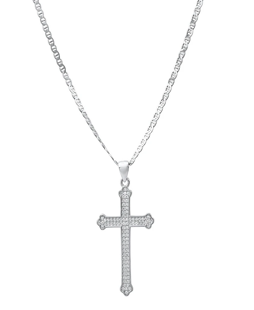 Steeltime Men's Sterling Silver and Simulated Diamonds Cross Pendant Necklace