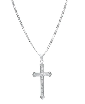Steeltime Men's Sterling Silver and Simulated Diamonds Cross Pendant Necklace