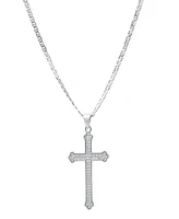 Steeltime Men's Sterling Silver and Simulated Diamonds Cross Pendant Necklace