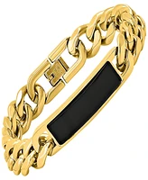 Steeltime Men's 18K Gold Plated and Stainless Steel with Simulated Onyx Id Cuban Link Bracelet