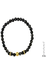 Steeltime Men's 14K Gold Plated Sterling Silver and Gray Agate Beaded Stretch Bracelet