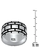 Steeltime Men's Sterling Silver and Black Ip Brick Band Ring