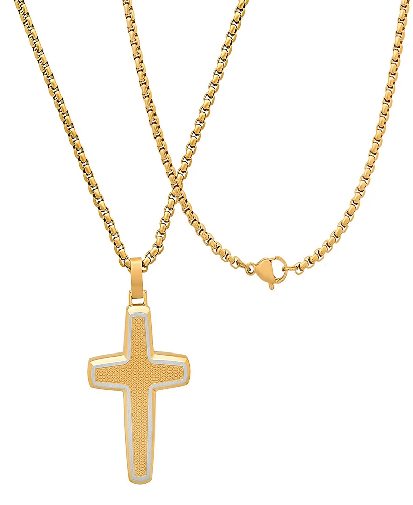 Steeltime Men's Stainless Steel and 18K Gold Plated Cross Pendant Necklace