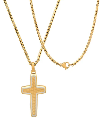 Steeltime Men's Stainless Steel and 18K Gold Plated Cross Pendant Necklace