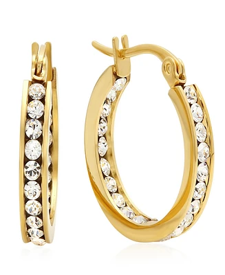 Steeltime Women's Stainless-Steel Hoop Earrings Adorned with Swarovski Crystals