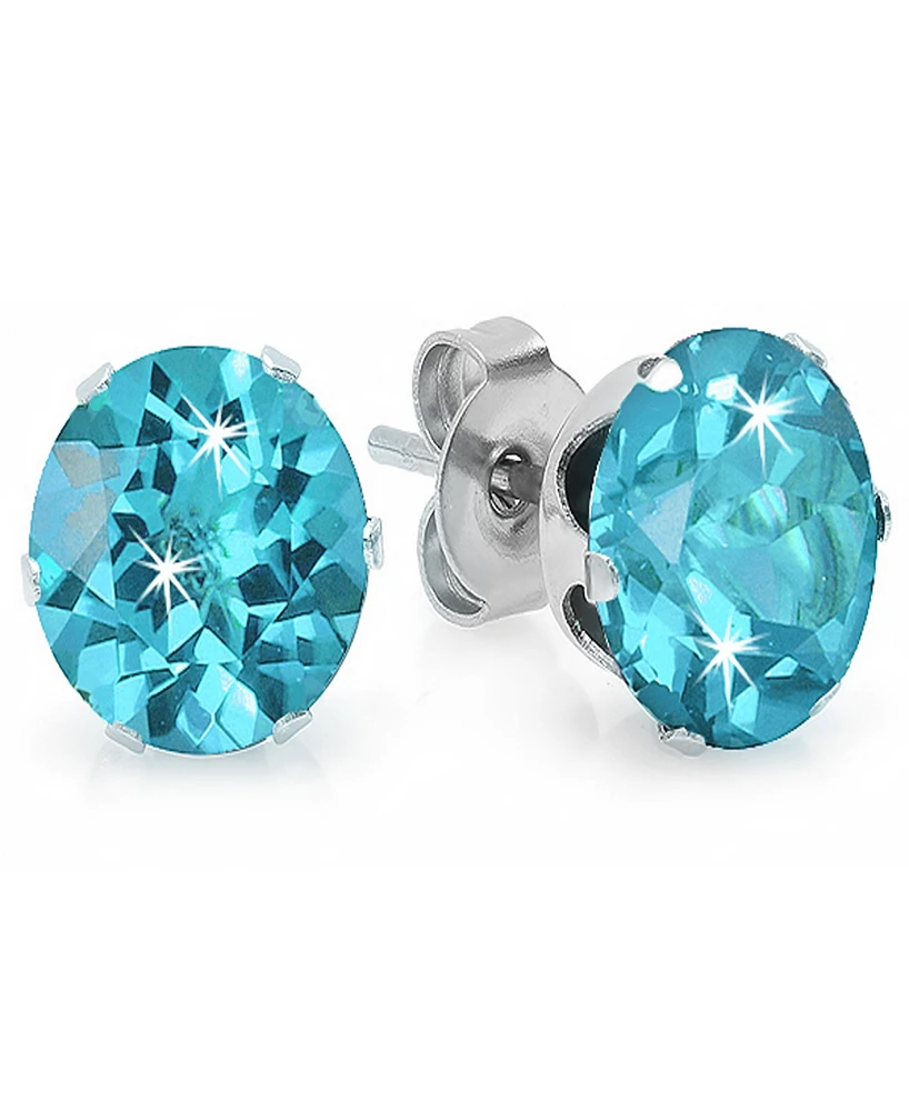 Steeltime Women's Blue Simulated Diamonds Stainless Steel Stud Earrings