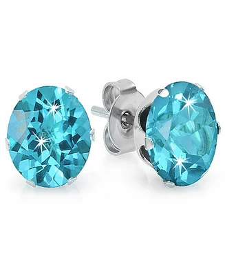 Steeltime Women's Blue Simulated Diamonds Stainless Steel Stud Earrings