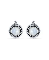 Bling Jewelry Bali Boho Bezel Set Ornate Round Stud Earrings Oxidized .925 Sterling Silver