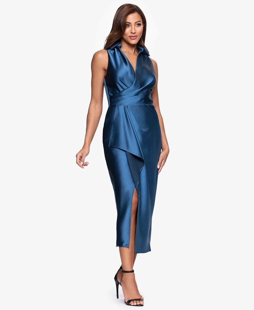 Xscape Women's Collar Sleeveless Sheath Midi Dress