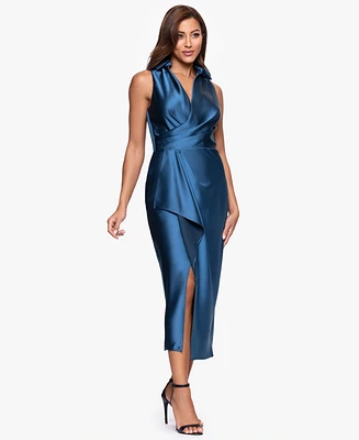 Xscape Women's Collar Sleeveless Sheath Midi Dress