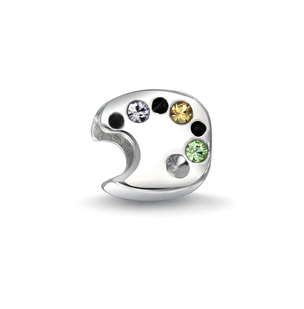 Bling Jewelry Painter Drawing Multi Color Crystal Artist Palette Charm Bead .925 Sterling Silver Fits European Bracelet
