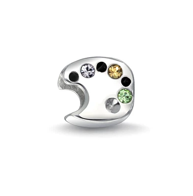 Bling Jewelry Painter Drawing Multi Color Crystal Artist Palette Charm Bead .925 Sterling Silver Fits European Bracelet