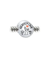 Bling Jewelry Cartoon Stick Figures Family Love Charm Bead Pink Heart Sterling Silver Bracelet
