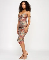 Katia Rae Juniors' Printed Cold-Shoulder Bodycon Dress