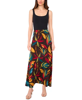 Sam & Jess Women's Leaf-Print Maxi A-Line Skirt