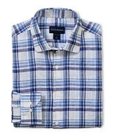 Scott Barber Men's European Linen Navy Plaid