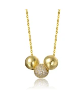 14K Gold Plated Matte & Bright Shine Cubic Zirconia Bead Pendant Necklace