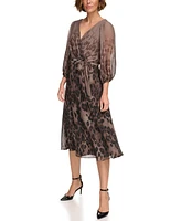 Dkny Petites Chiffon Printed Surplice Balloon-Sleeve Dress