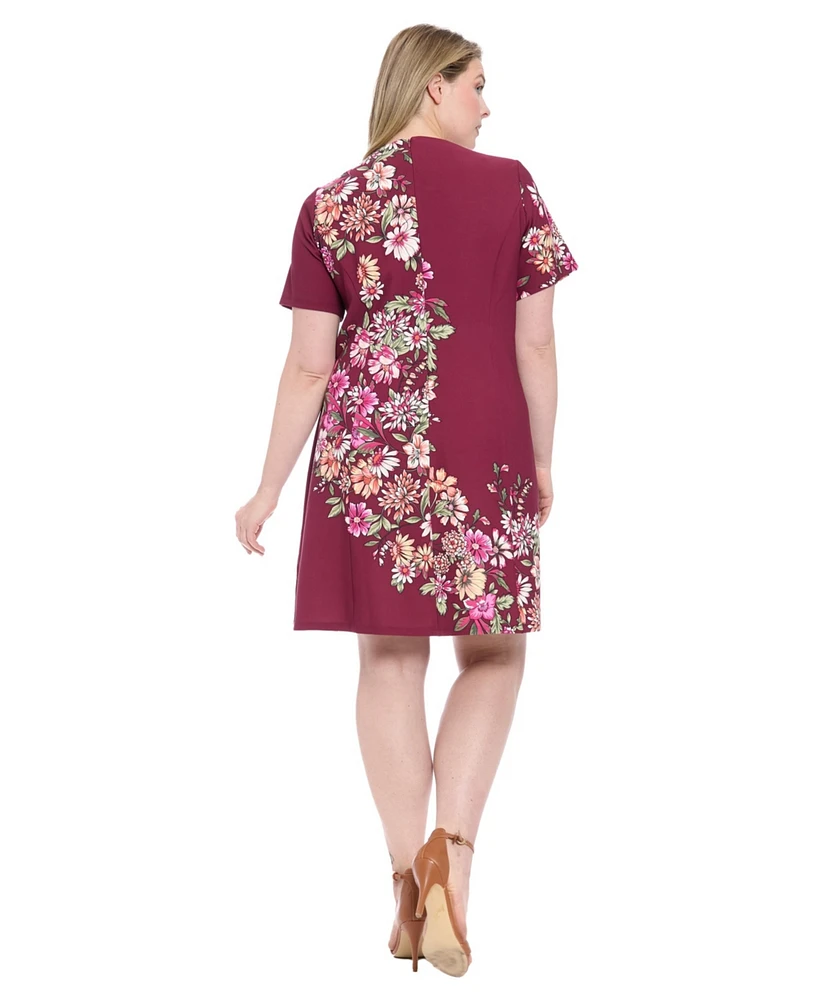 London Times Plus Short-Sleeve A-Line Dress