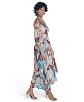 Calvin Klein Women's 3/4-Sleeve Chiffon Wrap A-Line Dress