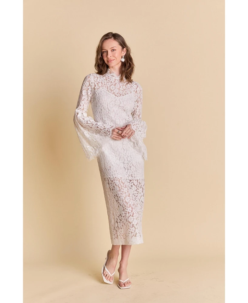 endless rose Women's Lace Column Midi Dress