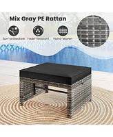 Slickblue 2 Pieces Patio Pe Rattan Ottomans with Soft Zippered Cushions for Deck