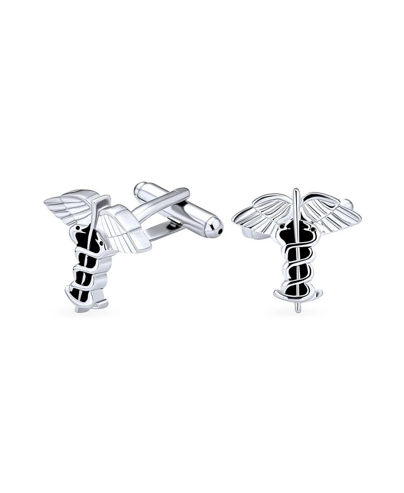 Bling Jewelry Symbol Medical Insignia Caduceus Shirt Cufflink Silver Tone Gift