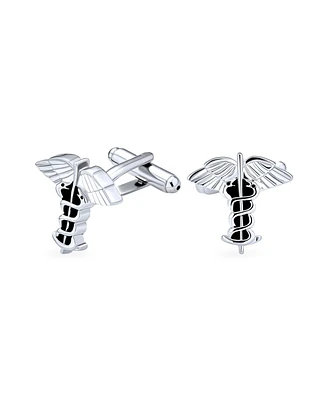 Bling Jewelry Symbol Medical Insignia Caduceus Shirt Cufflink Silver Tone Gift
