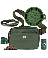 3-in-1 Dog Walk Bag, Travel Bowl , & Reflective Leash with Matching Planet-Safe Poop Bags
