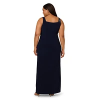 Adrianna Papell Plus Jersey Beaded Long Sleeveless Dress