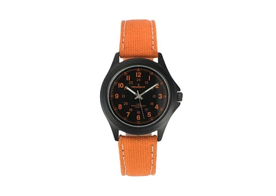 Peugeot Men's 40mm Military Dial Sport Orange Canvas Strap Watch