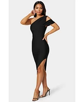 Bebe Women's Asymmetrical High Slit Bandage Midi Dress