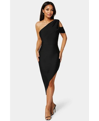 Bebe Women's Asymmetrical High Slit Bandage Midi Dress