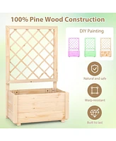 Raised Garden Bed Wooden Elevated Planter Box with Lattice Trellis