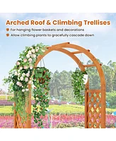 Raised Garden Bed with Lattice Trellis Ached Roof Wooden Elevated Planter Box