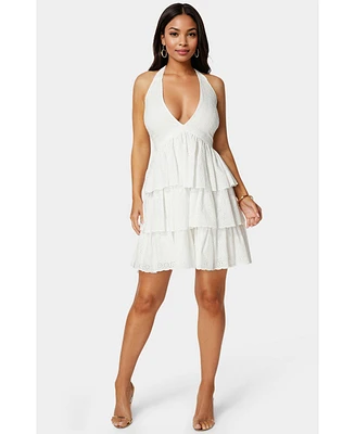 Bebe Women's Tiered Eyelet Halter Dress