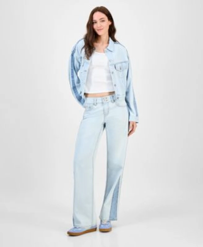 Levis Womens 90s Stripe Shrunken Trucker Jacket Square Neck T Shirt Superlow Straight Leg Loose Jeans