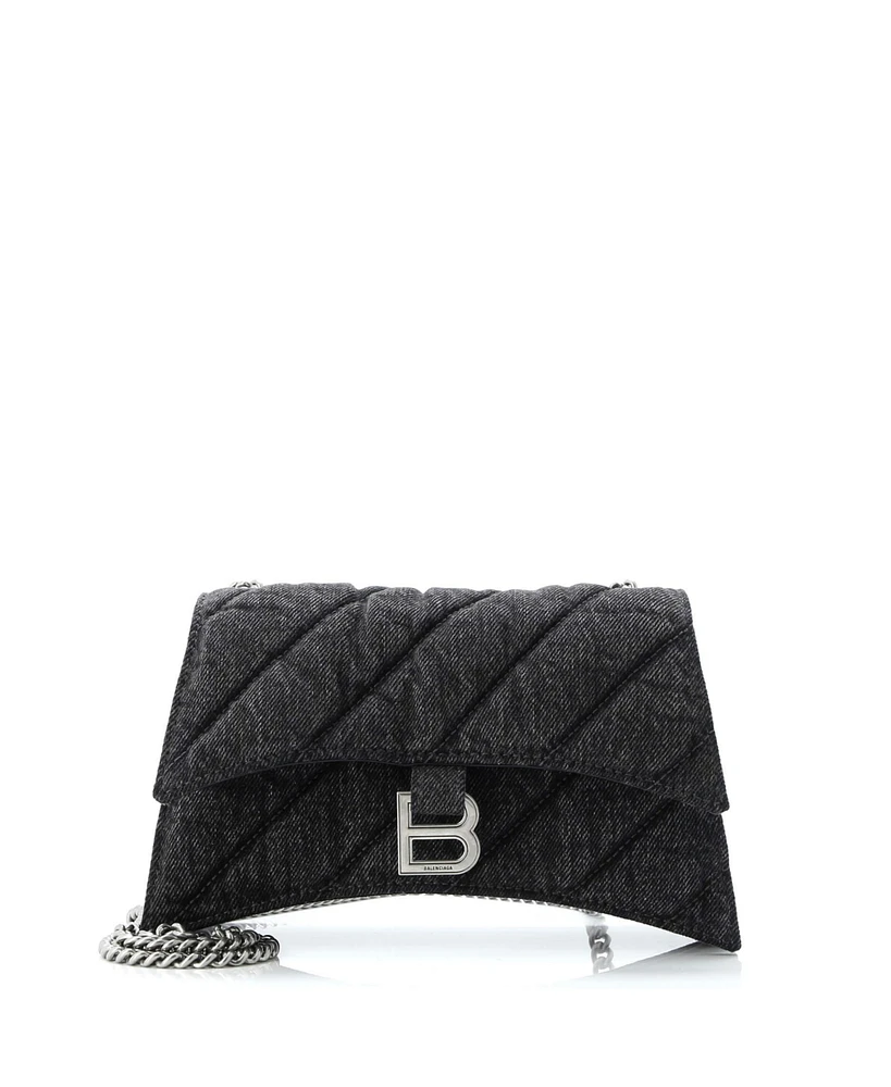 Pre-Owned Balenciaga Small Crush Chain Flap Bag Quilted Denim
