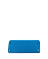 Pre-Owned Hermes Kelly 35 Handbag Blue Clemence with Palladium Hardware