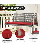 Slickblue 2-Person Patio Wicker Hanging Swing Chair for Porch Balcony or Backyard