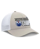 Fanatics Men's Gray/White Edmonton Oilers 2025 Nhl Western Conference Champions Locker Room Adjustable Hat