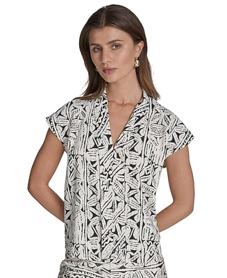 Halston Women's Printed V-Neck Cap-Sleeve Top