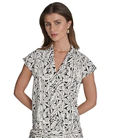 Halston Women's Printed V-Neck Cap-Sleeve Top