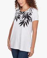 Ruby Rd. Petite Scoop Neck Palm Print T Shirt