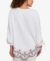 Ruby Rd. Petite Embroidered Bali Tie Sleeve Top
