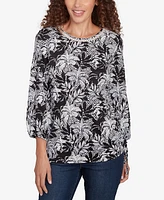 Ruby Rd. Petite Monotone Palms Puff Print Side Tie Top